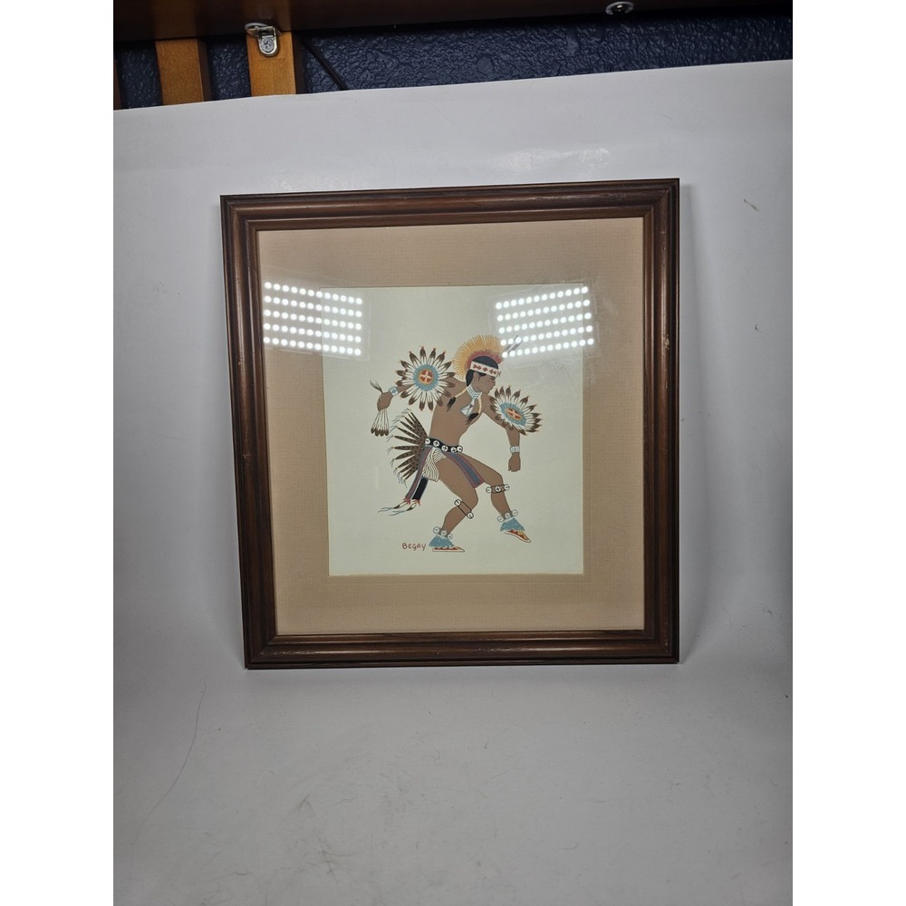 Harrison Begay Signed Silk Screen Print Navajo Man Dance Framed 11x10